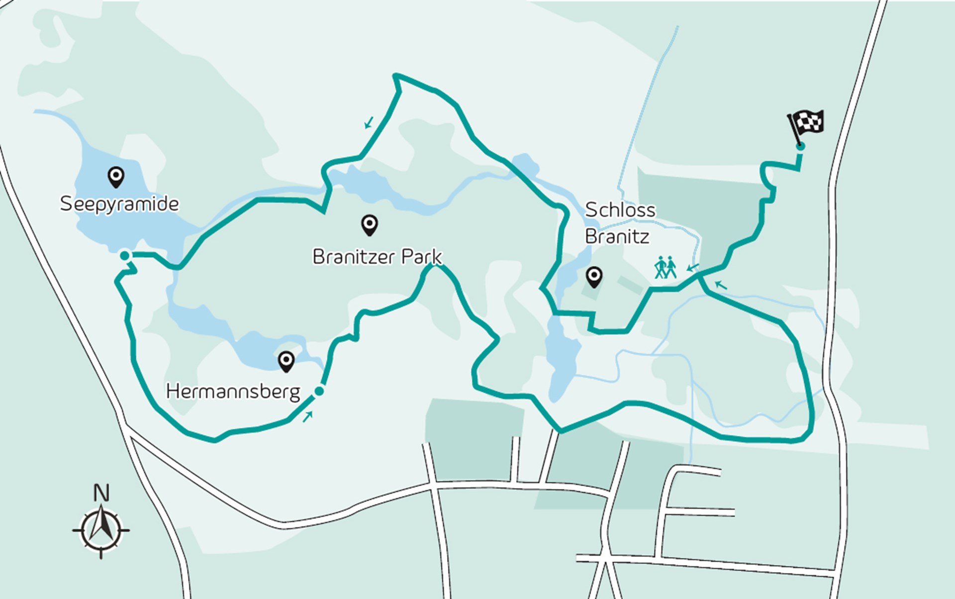 Wanderroute 02-Februar Es ist die Wanderroute beim Schloss Branitz vom Februar zu sehen.