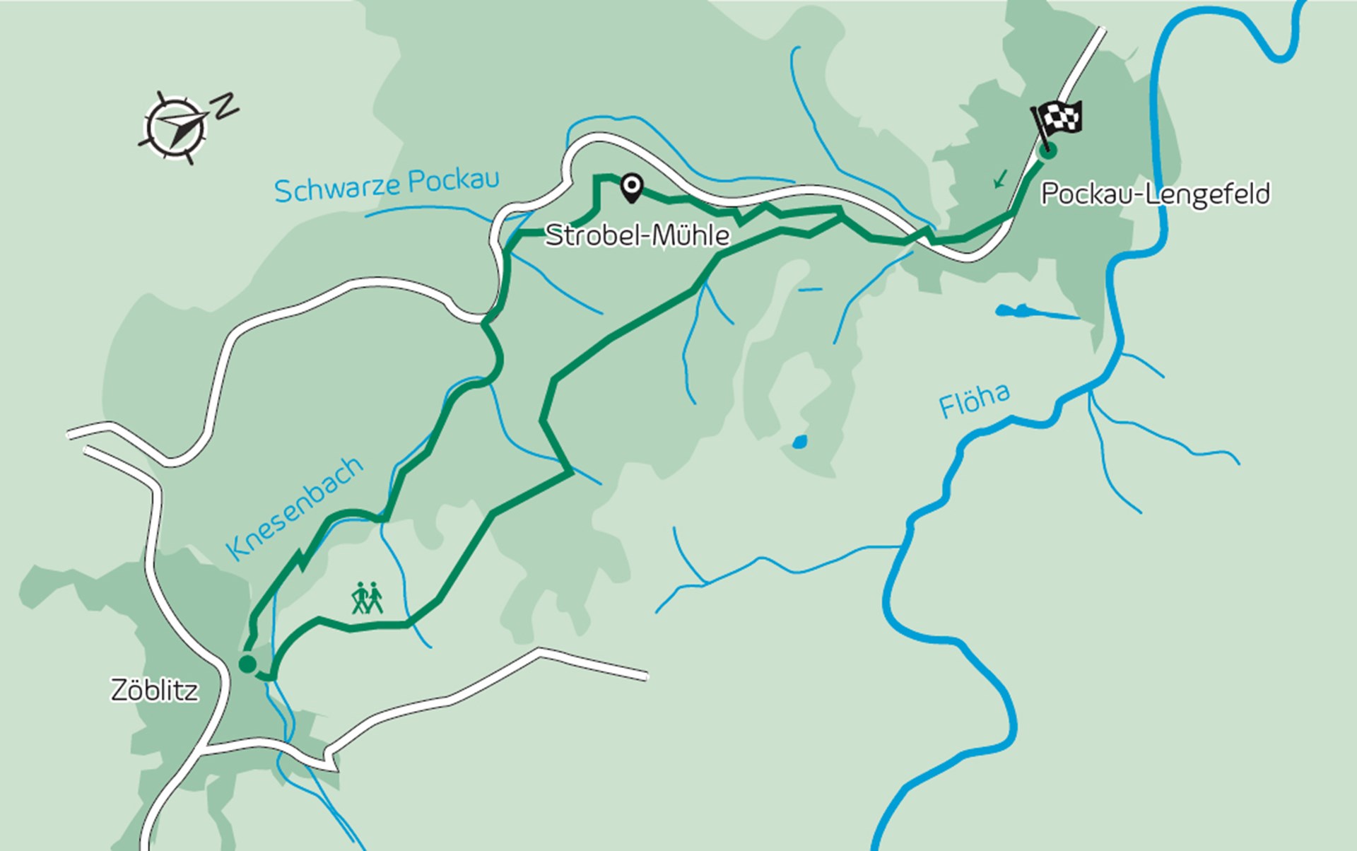 Wanderroute 04-April Es ist die Wanderroute bei Zöblitz vom April zu sehen.